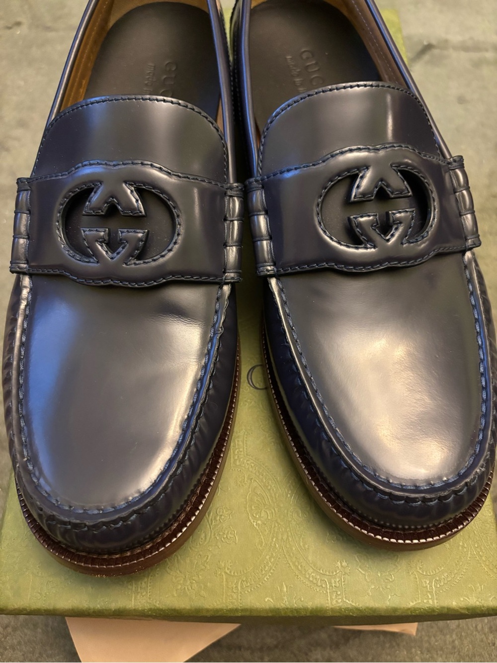 Gucci Men’s Navy Leather Horsebit Loafers